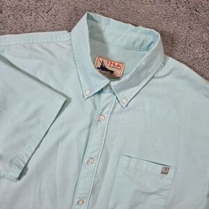 Huk Fishing Shirt Mens L Light Blue Short Sleeve Performance Button Down Aqua